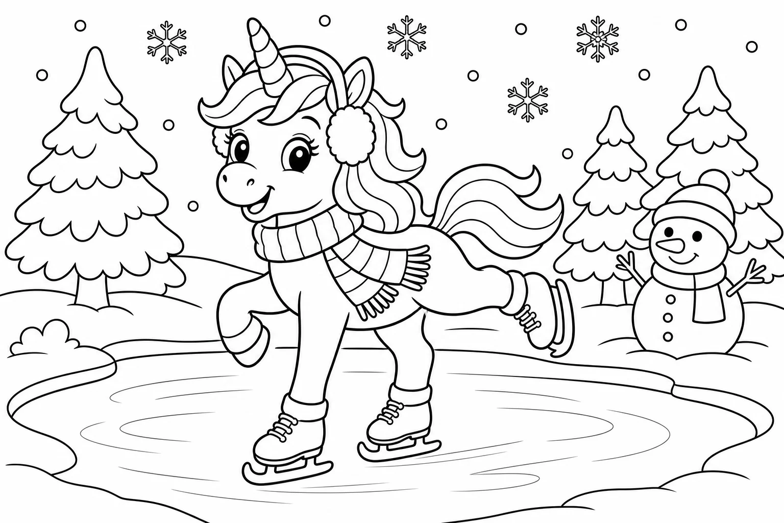 Unicorns ice skating unicorn — classic unicorns coloring page (ages 5–10)