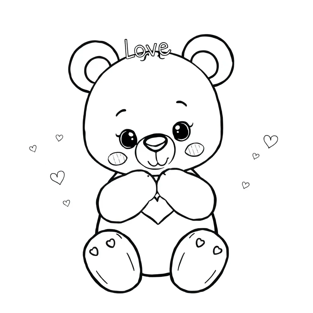 Valentines day a cute love bear — easy valentine's day coloring page (ages 2–5)