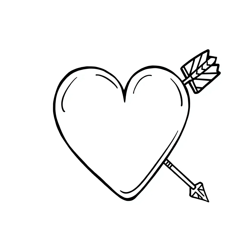 Valentines day a heart with an arrow — easy valentine's day coloring page (ages 2–5)