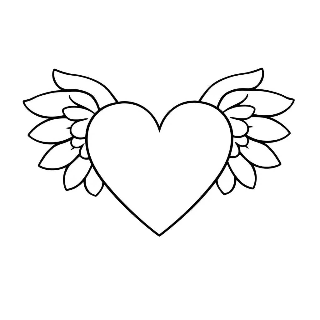 Valentines day a heart with wings — easy valentine's day coloring page (ages 2–5)