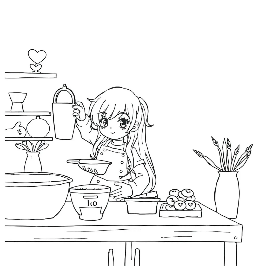 Valentines day a love letter baking cookies — classic valentine's day coloring page (ages 5–10)