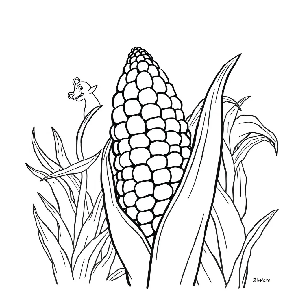Vegetables a corn cob peeking from behind something — classic vegetables coloring page (ages 5–10)