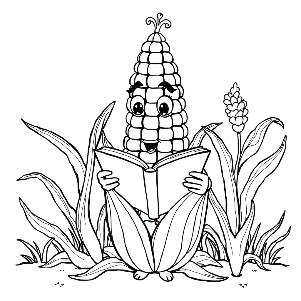 Vegetables a corn cob reading a book — classic vegetables coloring page (ages 5–10)