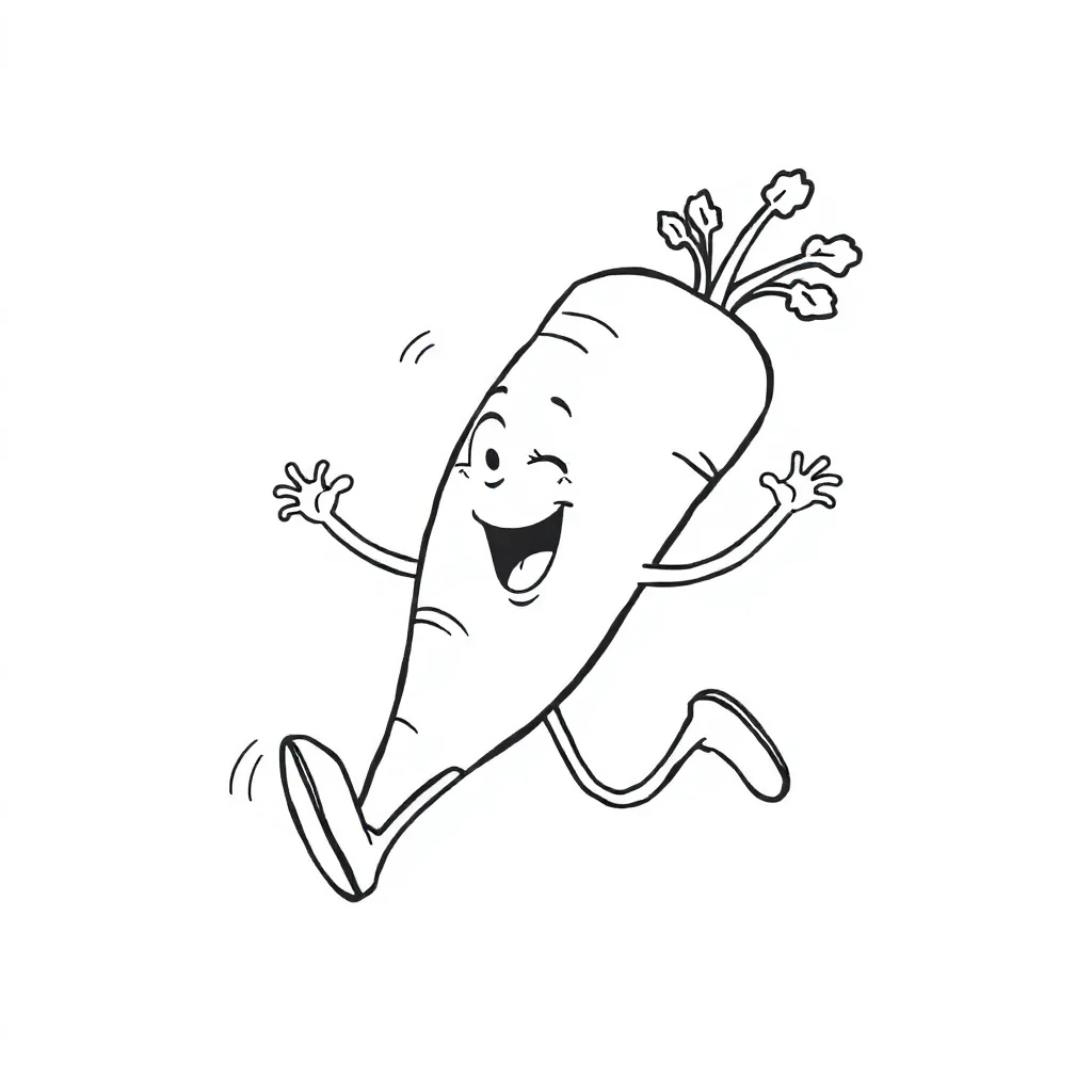 Vegetables a cute carrot running — easy vegetables coloring page (ages 2–5)