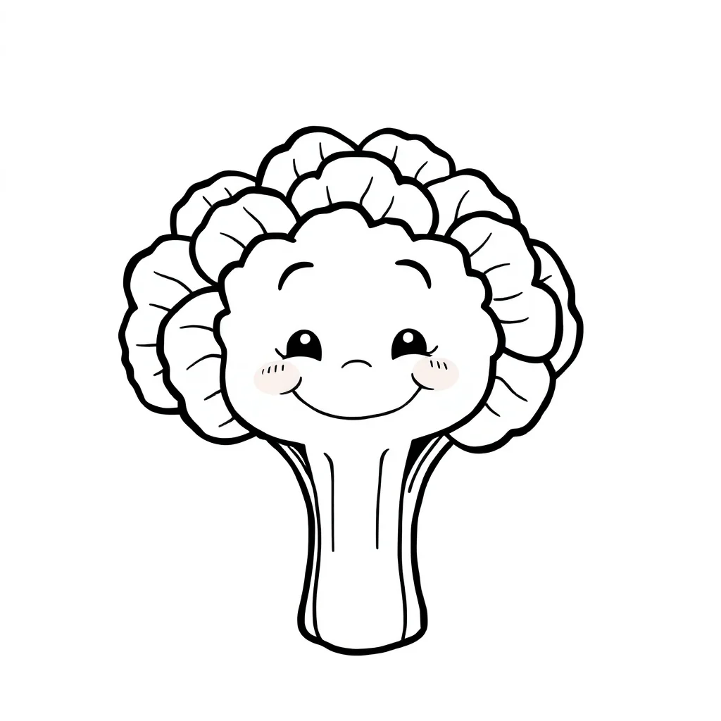 Vegetables a smiling broccoli — easy vegetables coloring page (ages 2–5)