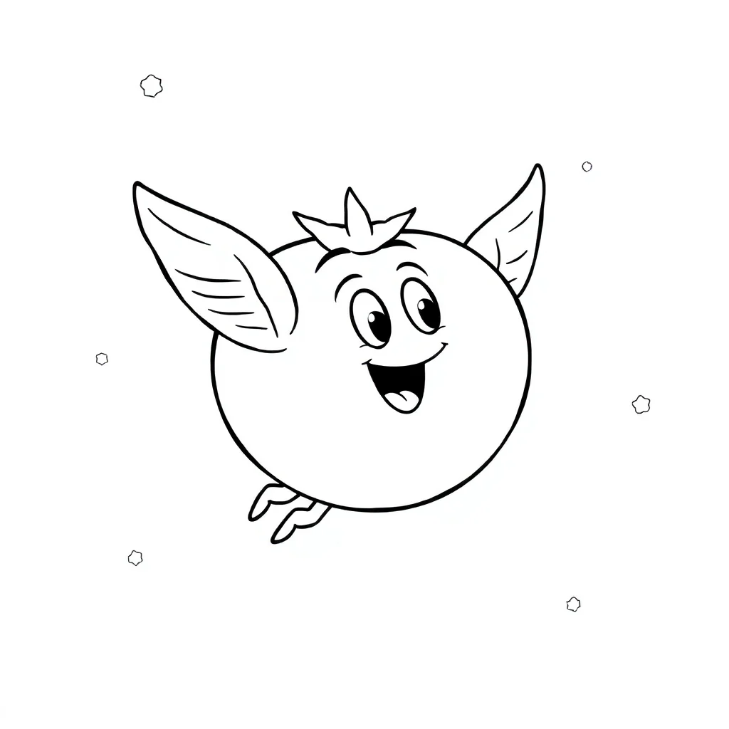 Vegetables a tomato flying — easy vegetables coloring page (ages 2–5)