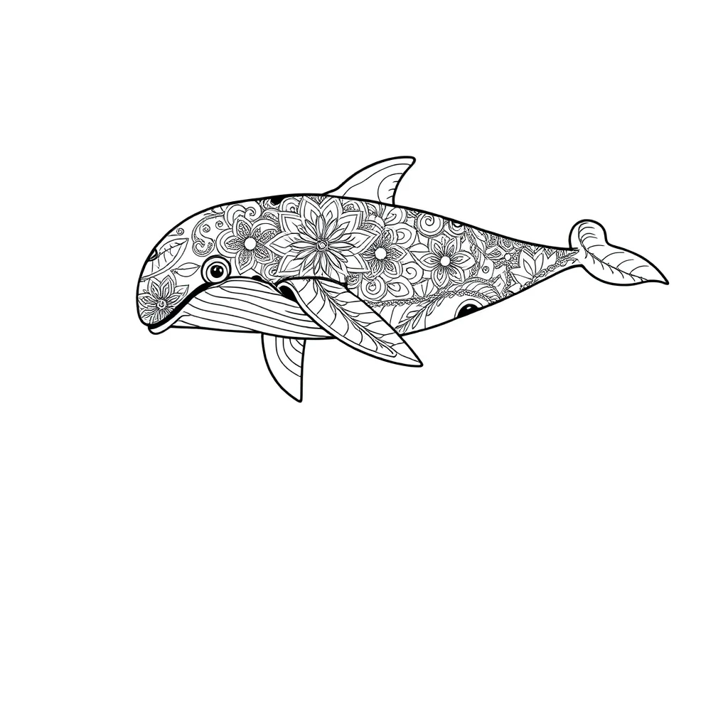Whales a baby whale leaping mid air — detailed whales coloring page (ages 9+ & adults)