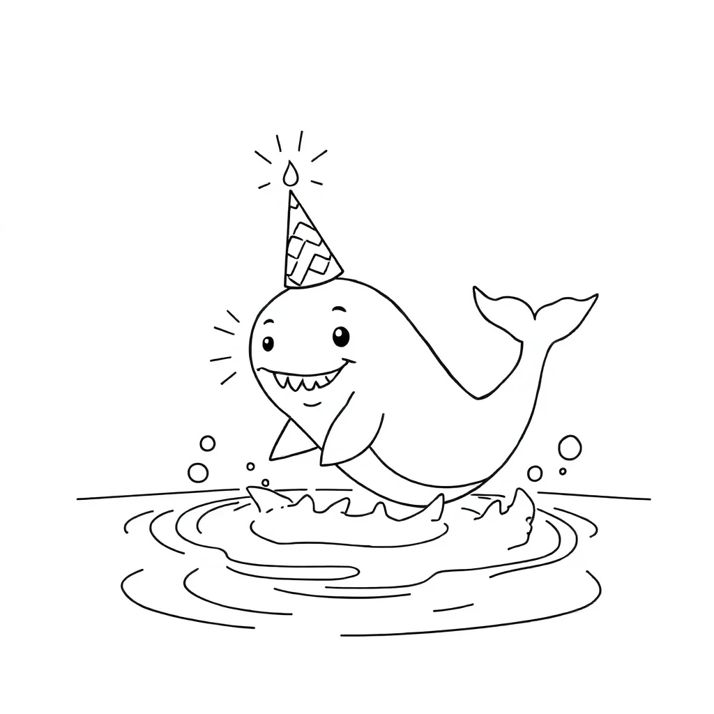 Whales a cute whale spouting water celebrating a birthday — classic whales coloring page (ages 5–10)