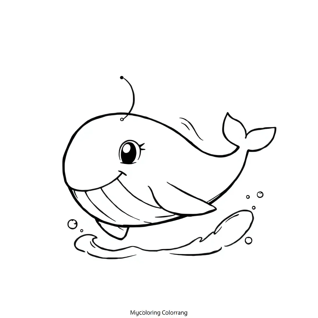 Whales a cute whale spouting water running — easy whales coloring page (ages 2–5)