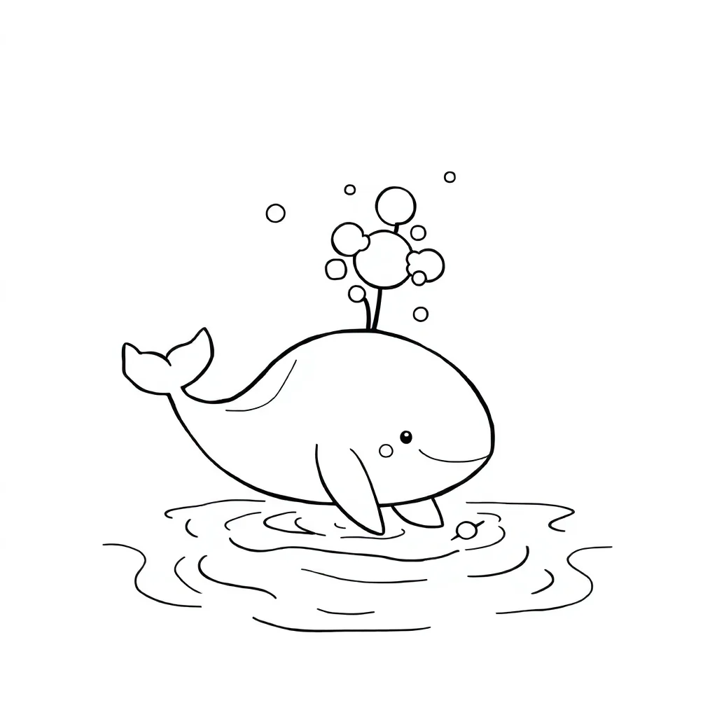 Whales a cute whale spouting water — easy whales coloring page (ages 2–5)