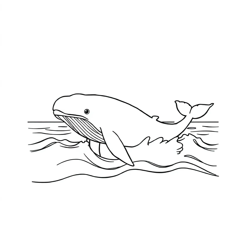 Whales a whale with waves on the beach — classic whales coloring page (ages 5–10)