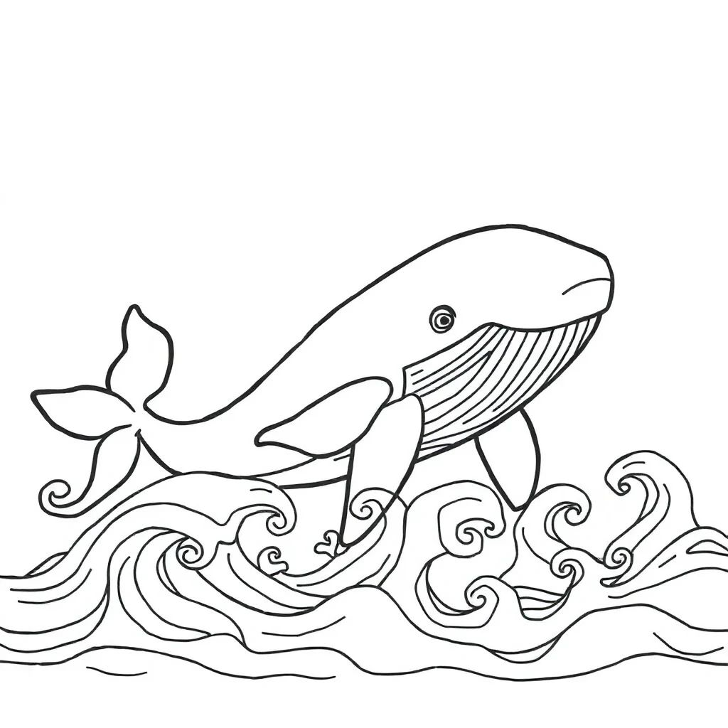 Whales a whale with waves peeking from behind something — classic whales coloring page (ages 5–10)