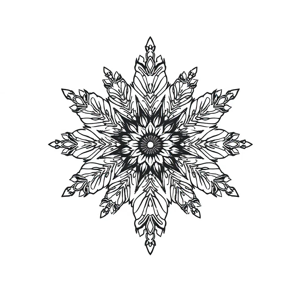 Winter a snowflake leaping mid air — detailed winter coloring page (ages 9+ & adults)