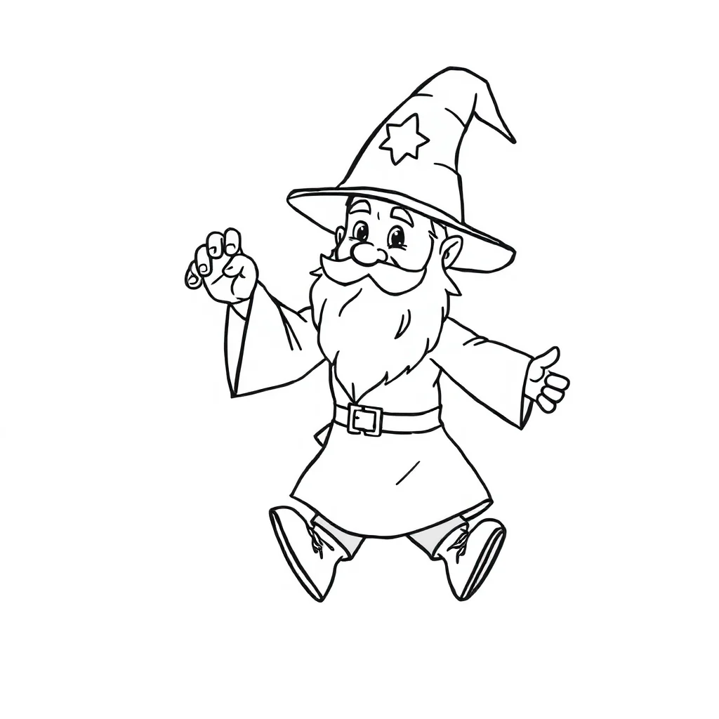Wizards a friendly wizard running — easy wizards coloring page (ages 2–5)