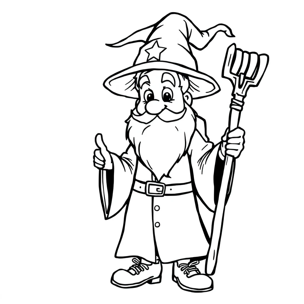 Wizards a friendly wizard — easy wizards coloring page (ages 2–5)