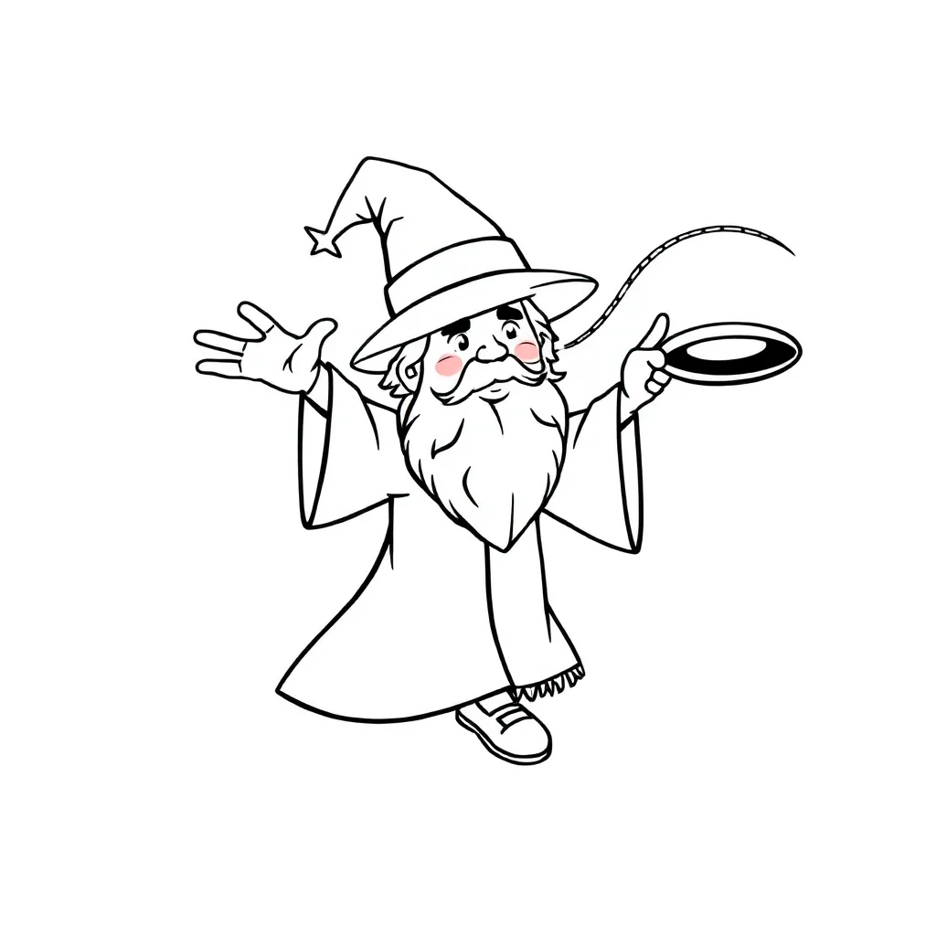 Wizards a wizard with a hat flying — easy wizards coloring page (ages 2–5)