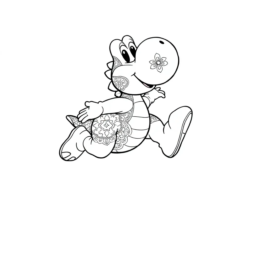 Yoshi yoshi jumping leaping mid air — detailed yoshi coloring page (ages 9+ & adults)