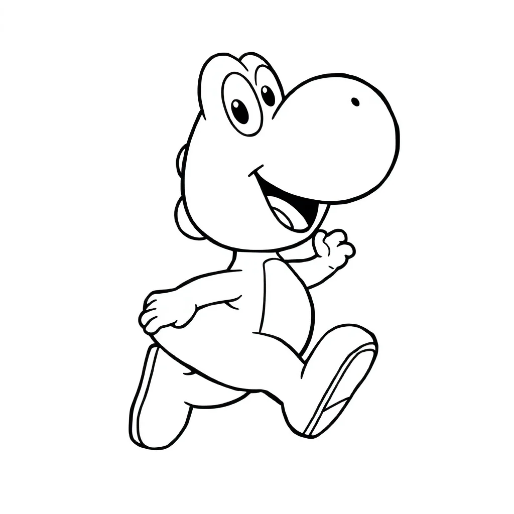Yoshi yoshi running happily — easy yoshi coloring page (ages 2–5)