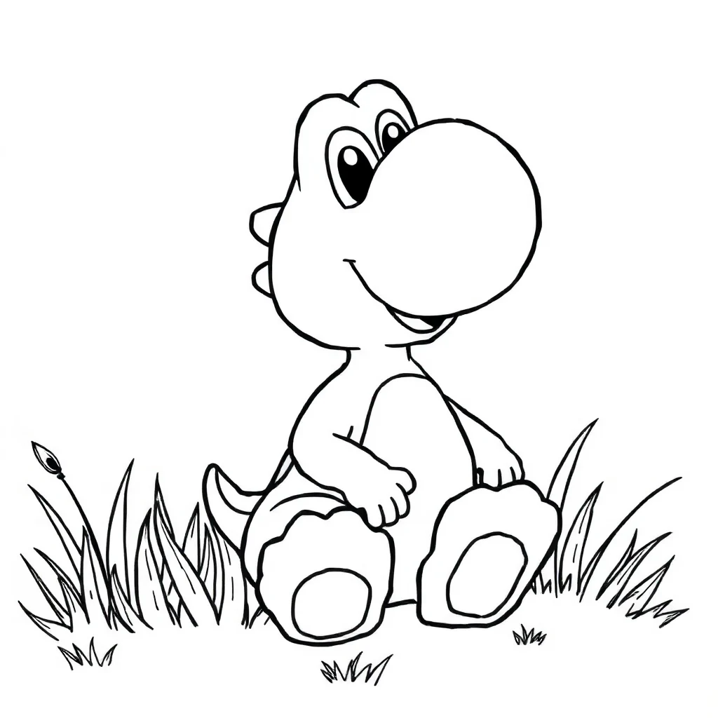 Yoshi yoshi sitting in a meadow — easy yoshi coloring page (ages 2–5)