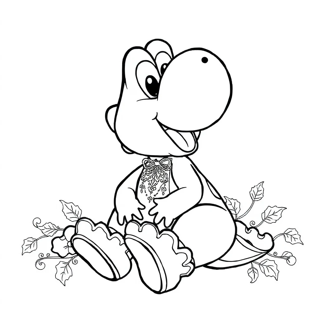 Yoshi yoshi sticking out his tongue sitting — detailed yoshi coloring page (ages 9+ & adults)