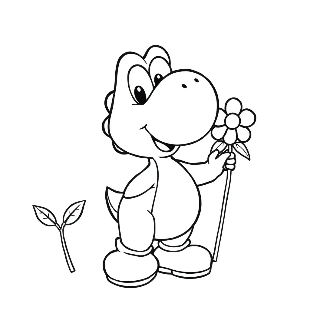 Yoshi yoshi with a flower — easy yoshi coloring page (ages 2–5)