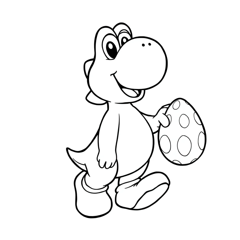 Yoshi yoshi with an egg — easy yoshi coloring page (ages 2–5)