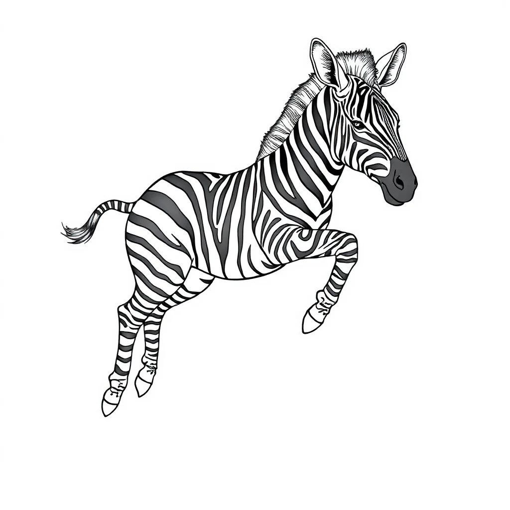 Zebras a baby zebra leaping mid air — detailed zebras coloring page (ages 9+ & adults)