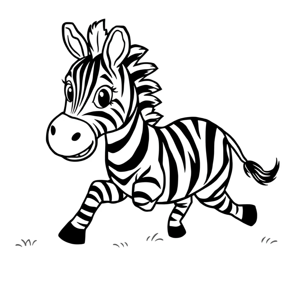 Zebras a cute zebra running — easy zebras coloring page (ages 2–5)