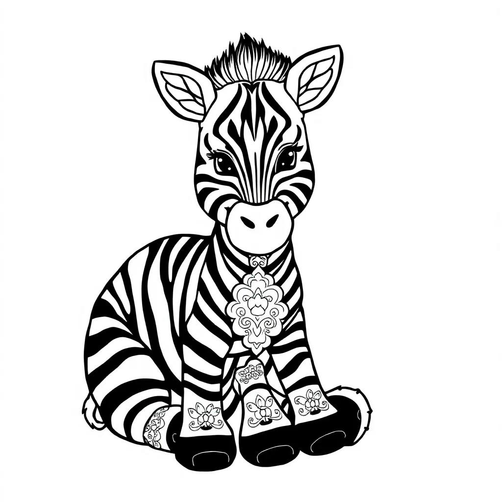 Zebras a cute zebra sitting — detailed zebras coloring page (ages 9+ & adults)