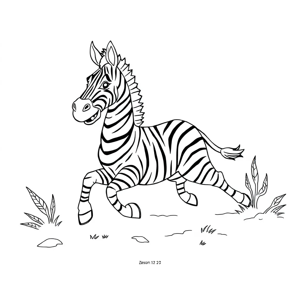 Zebras a running zebra having a picnic — classic zebras coloring page (ages 5–10)