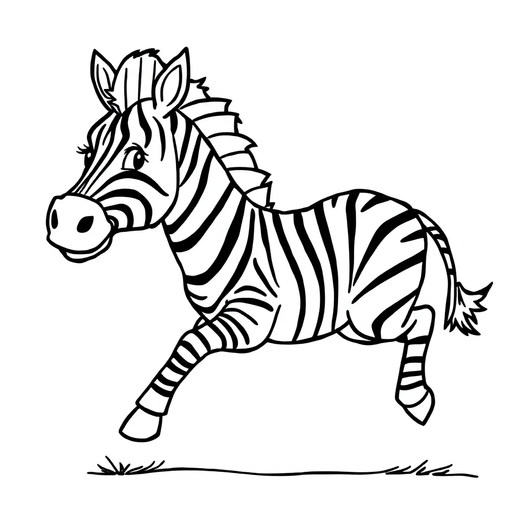 Zebras a running zebra — easy zebras coloring page (ages 2–5)