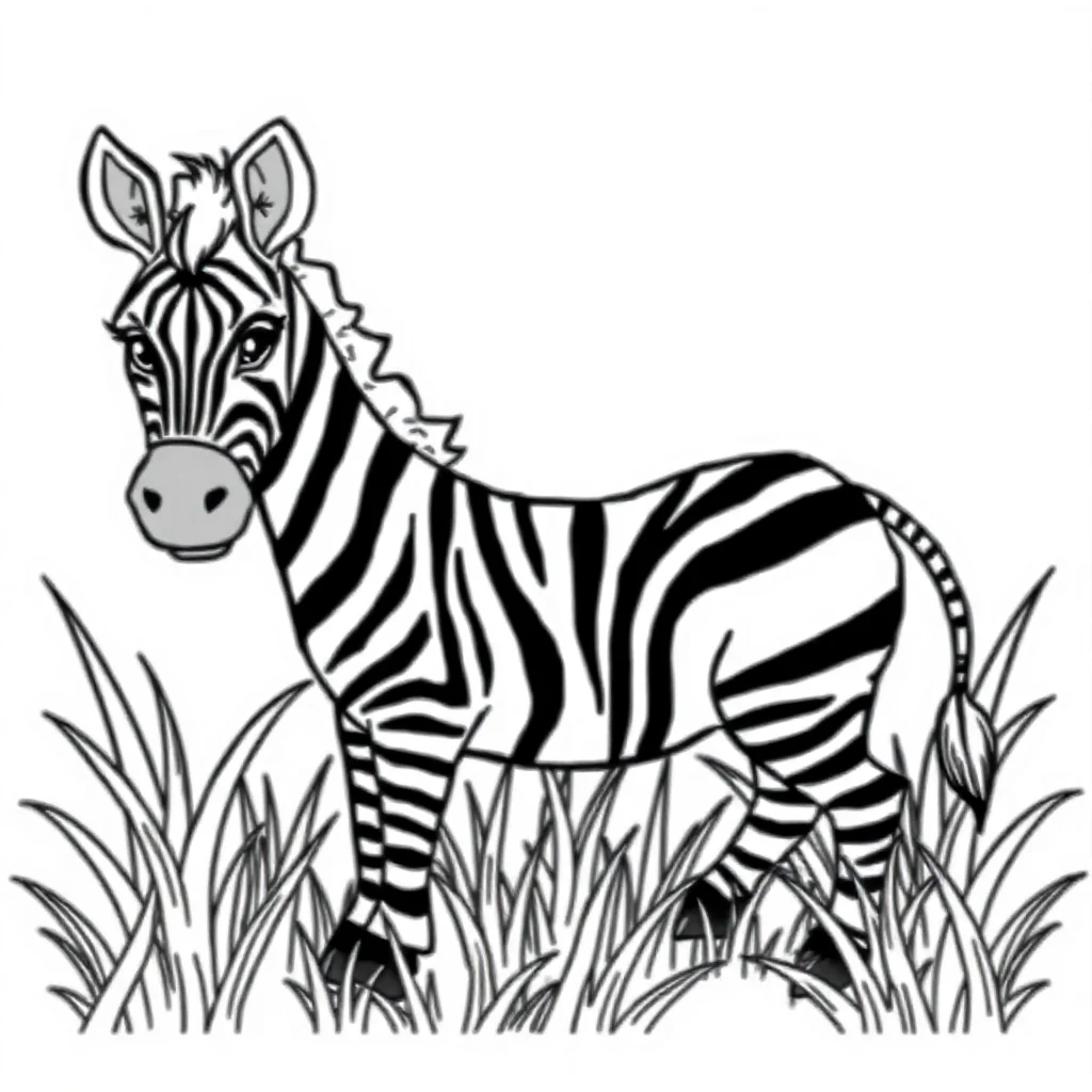 Zebras a zebra in the grass — easy zebras coloring page (ages 2–5)