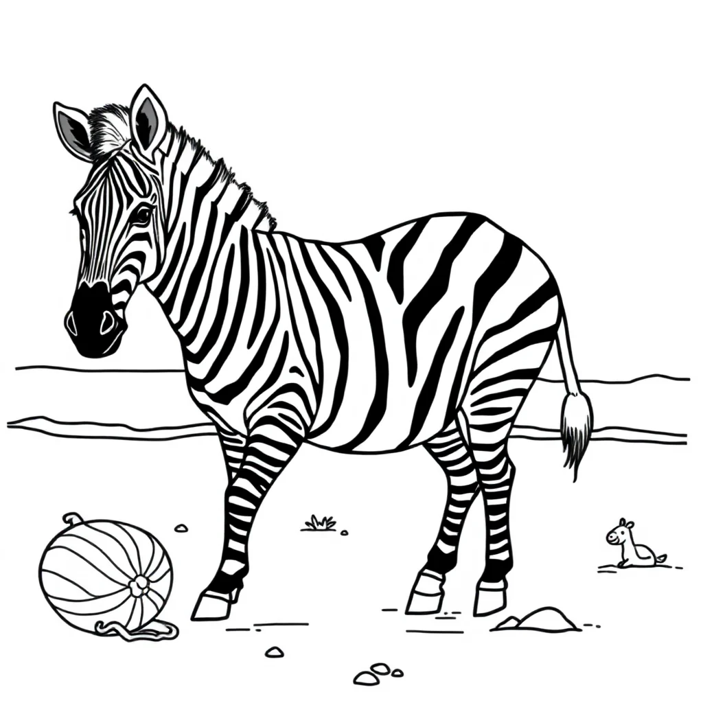 Zebras a zebra with stripes on the beach — classic zebras coloring page (ages 5–10)