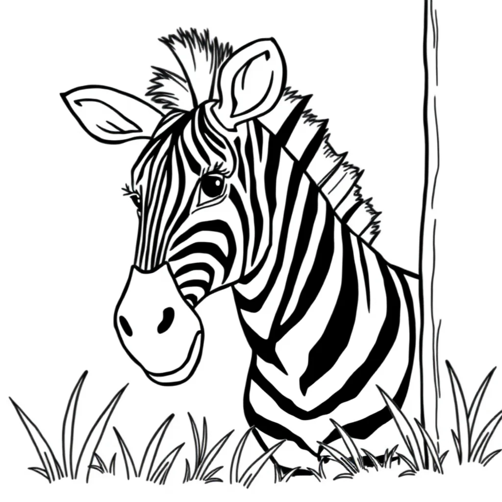 Zebras a zebra with stripes peeking from behind something — classic zebras coloring page (ages 5–10)