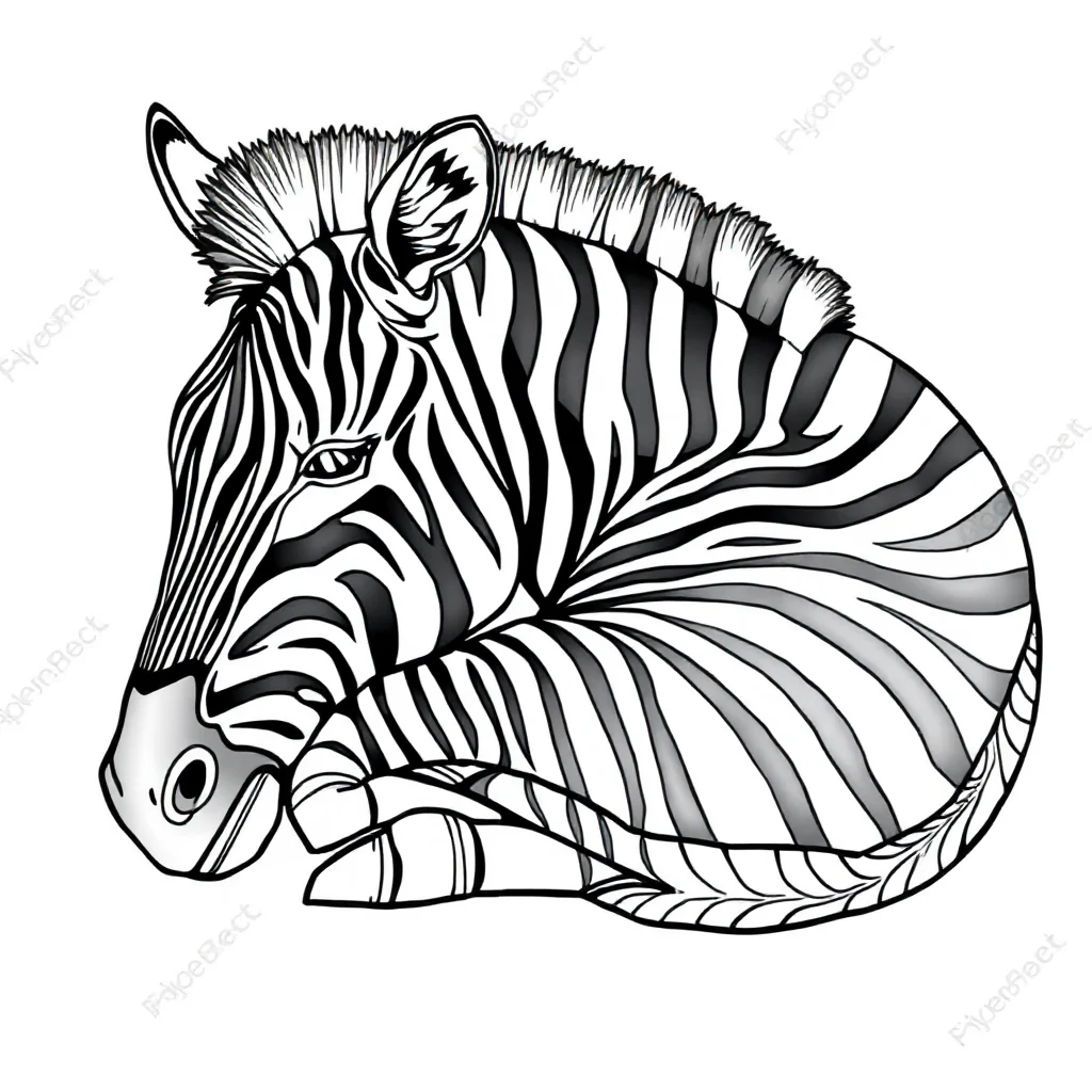 Zebras a zebra with stripes sleeping curled up — detailed zebras coloring page (ages 9+ & adults)