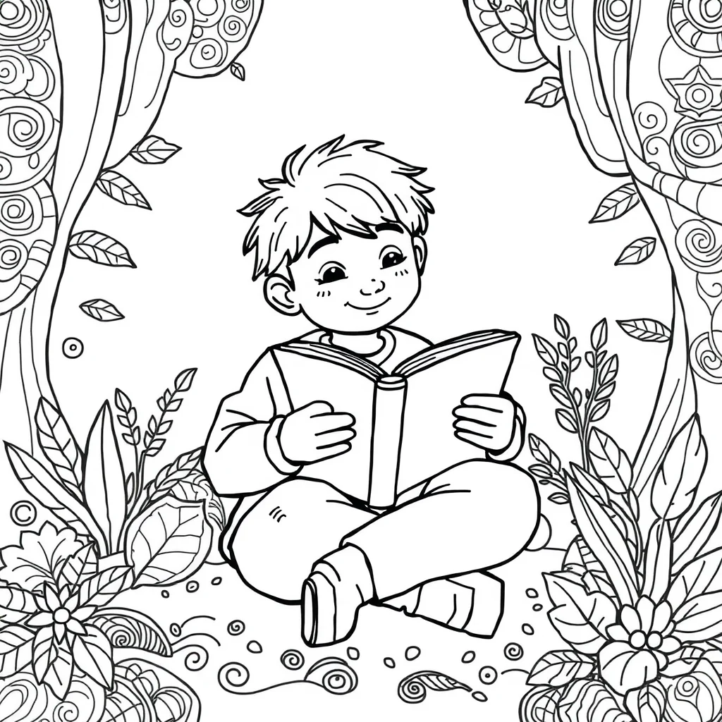 Zentangle a detailed doodle pattern reading a book — classic zentangle coloring page (ages 5–10)