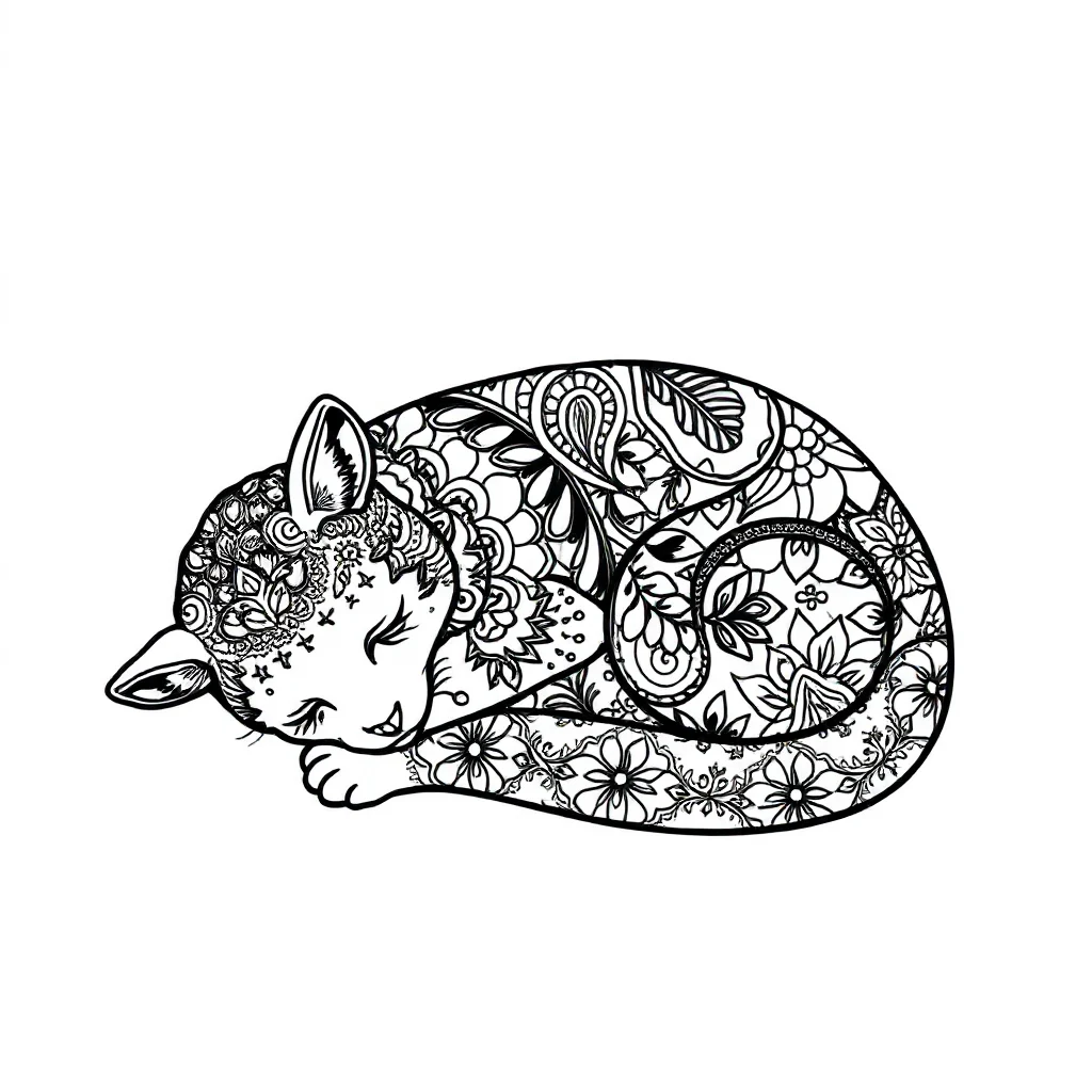 Zentangle a detailed doodle pattern sleeping curled up — detailed zentangle coloring page (ages 9+ & adults)