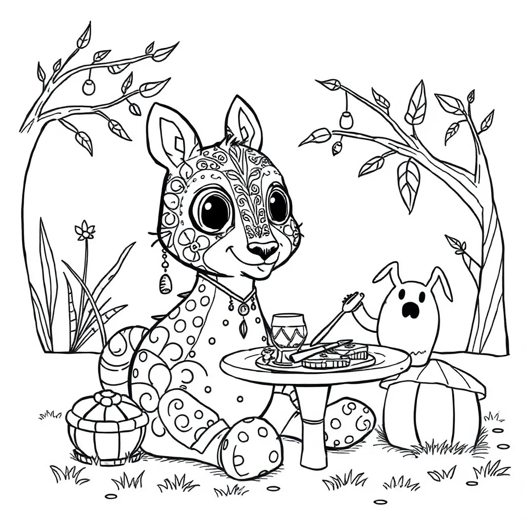Zentangle a zentangle animal having a picnic — classic zentangle coloring page (ages 5–10)