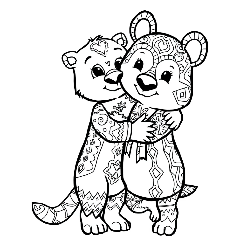 Zentangle a zentangle animal hugging a friend — easy zentangle coloring page (ages 2–5)