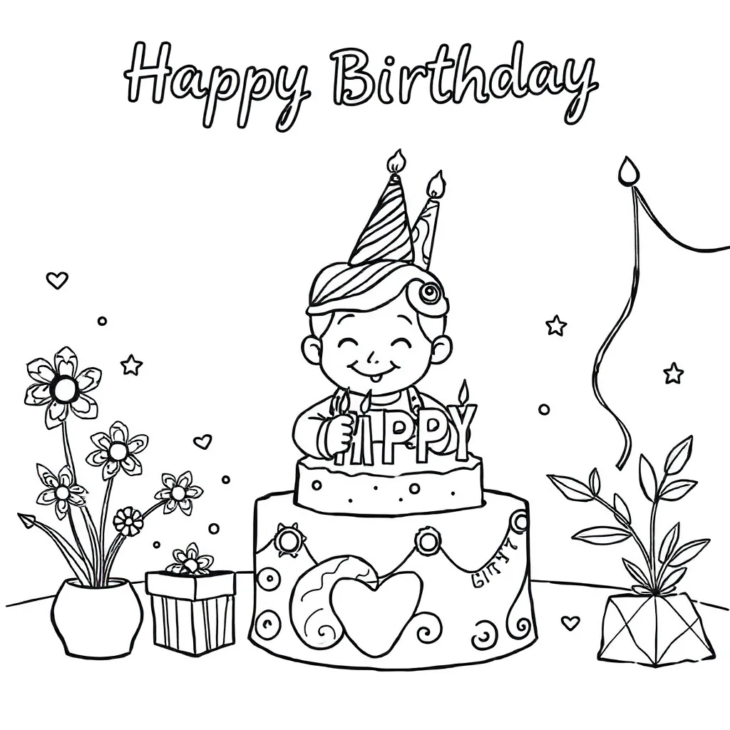 Zentangle a zentangle pattern celebrating a birthday — classic zentangle coloring page (ages 5–10)