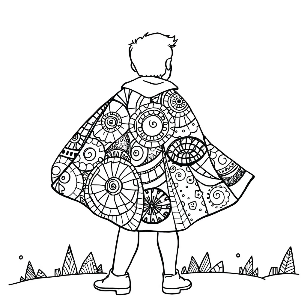 Zentangle a zentangle pattern in a superhero cape — classic zentangle coloring page (ages 5–10)